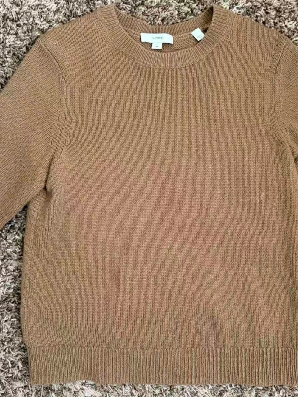 VINCE Camel Short Sleeve Knit Sweater | Size S